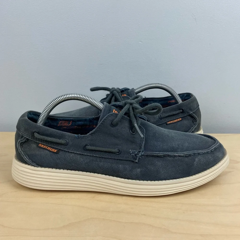 Skechers Men’s Size 9.5 Status-Melec Casual Boat Shoes Lace Up Washed Blue